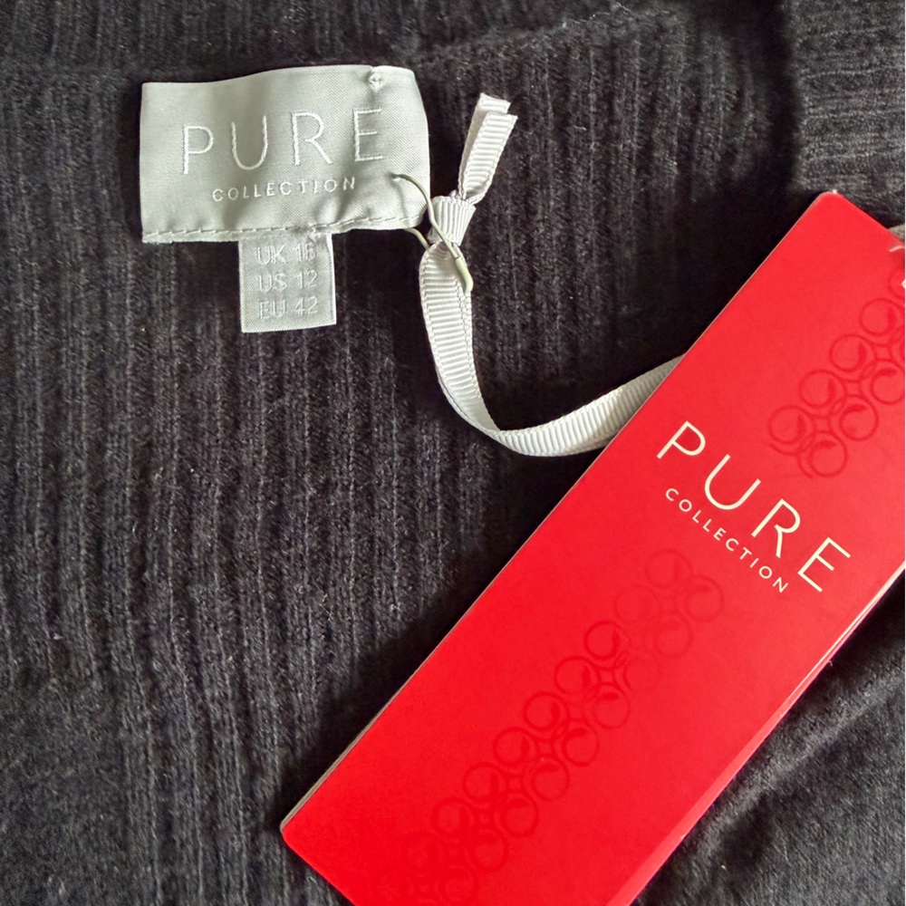 NWT Pure Collection 90 Wool 10 Cashmere Black Longline Cardigan Sweater Minimal - Picture 11 of 15